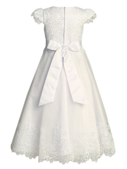 Lito Girls White Embroidered Tulle Cap Sleeve Communion Dress 6-14 - SophiasStyle.com